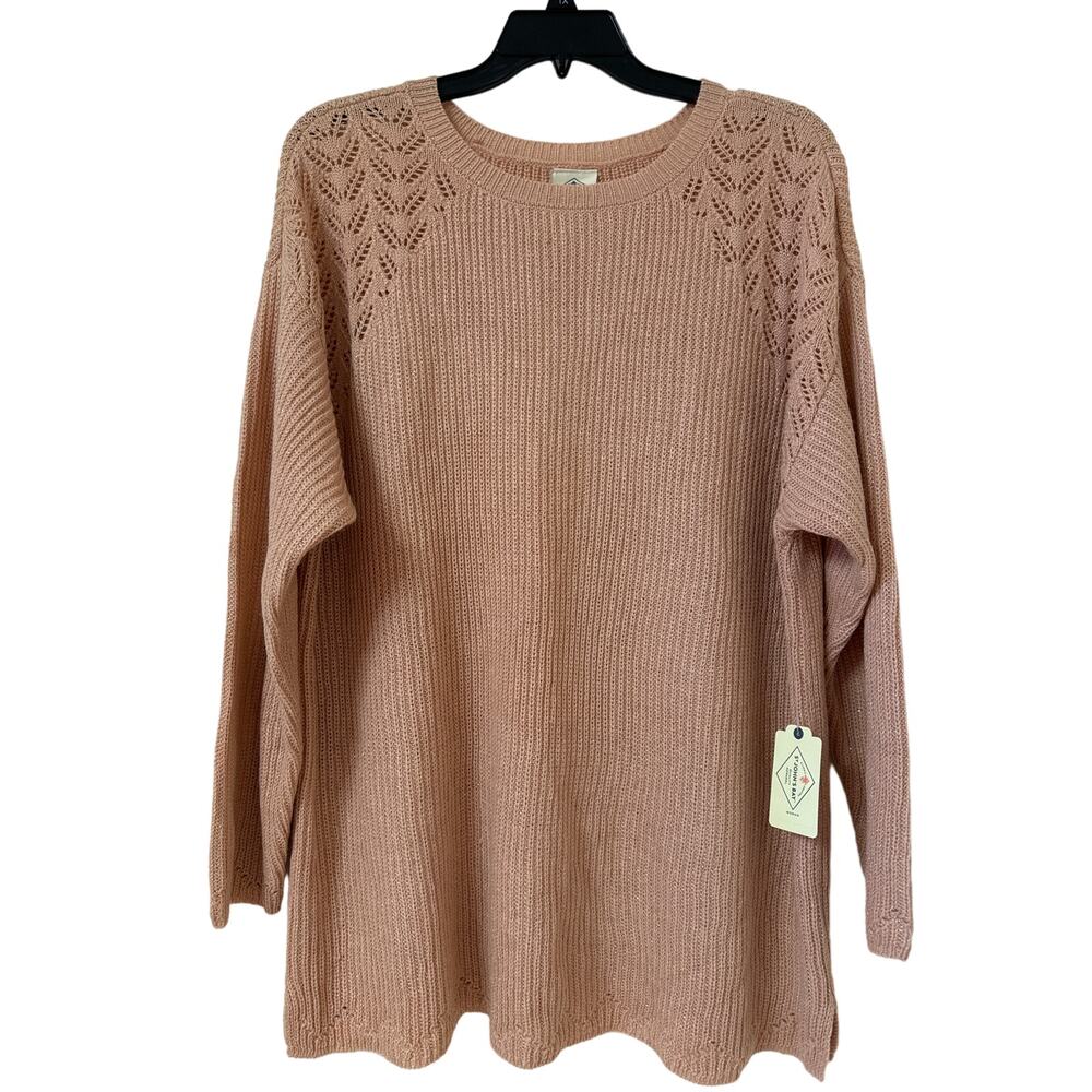 NWT St. John’s Bay 2X Peachy Pink, Gold Glitter, Long Sleeve, Crochet Sweater
